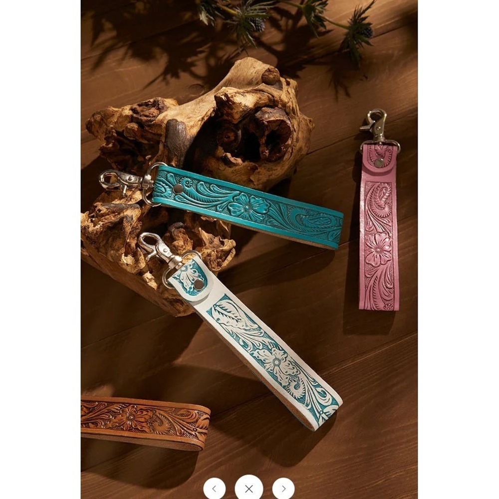 Myra Bag BLOOMING MEADOW Keychain FOB Hand Tooled Pink Leather S-10837 - Picture 3 of 3